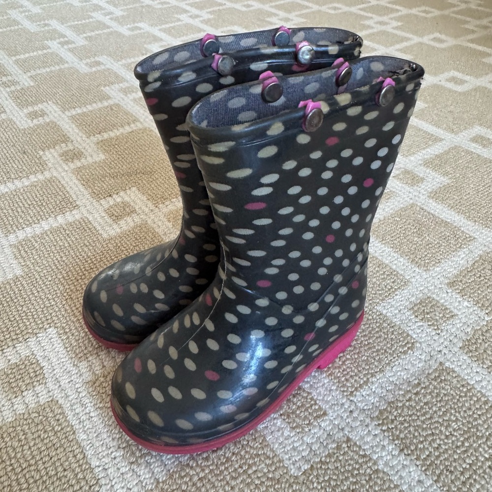 Capelli Kids Waterproof Rain Boots Rubber Navy Pink Polka Dot Toddler Size 6/7 - Picture 4 of 8